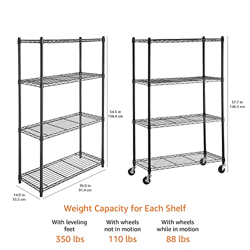 Amazon Basics 5-Shelf Heavy Duty Storage Shelving Unit on Casters, Black A813013