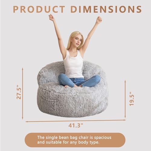 BYBYME Giant Faux Fur Bean Bag Chair for Adults with Filler T1937