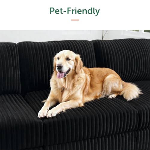 HONBAY Corduroy Modular Sectional Couch with Storage, Dark Gray A586576
