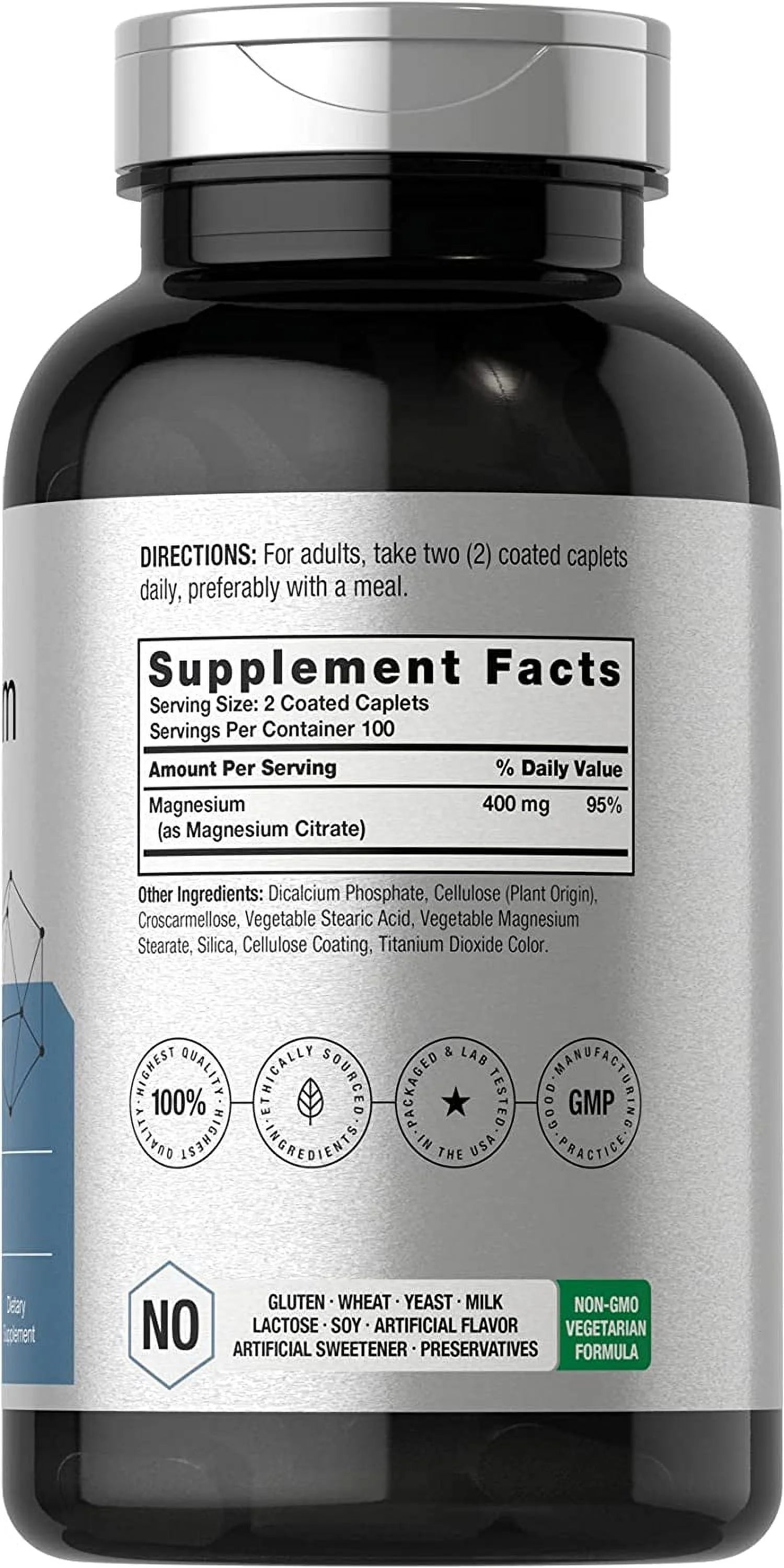 Horbaach Magnesium Citrate 400mg, 200 Caplets, Vegetarian Formula L80127