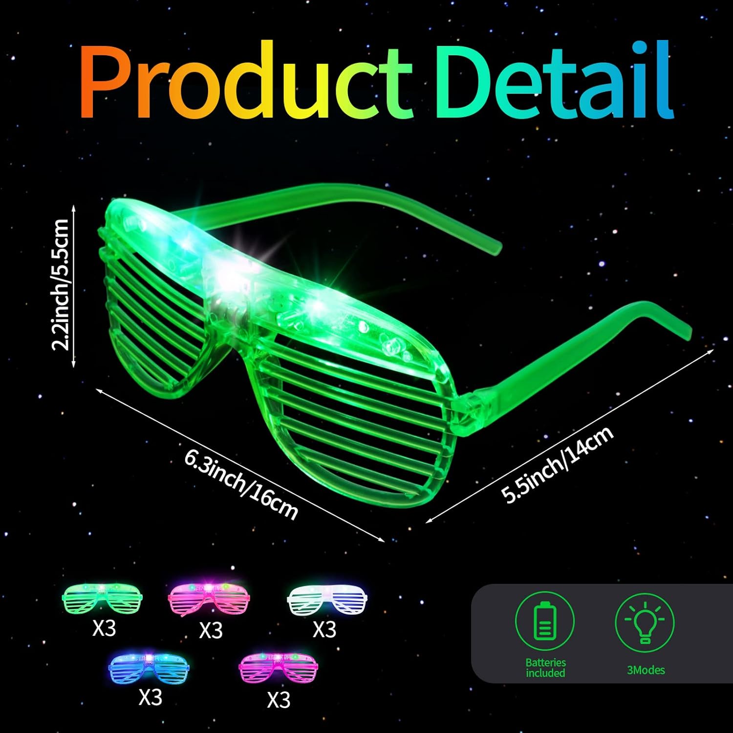 Hxezoc 15 Pack LED Glow in The Dark Glasses for Kids Adults Party Favors V48252