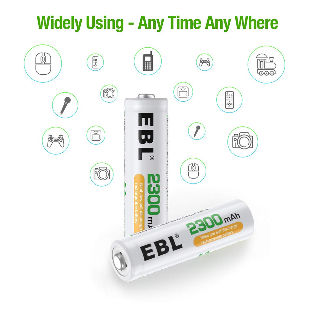 EBL Rechargeable AA Batteries 2300mAh NiMH, Pack of 12 U80487
