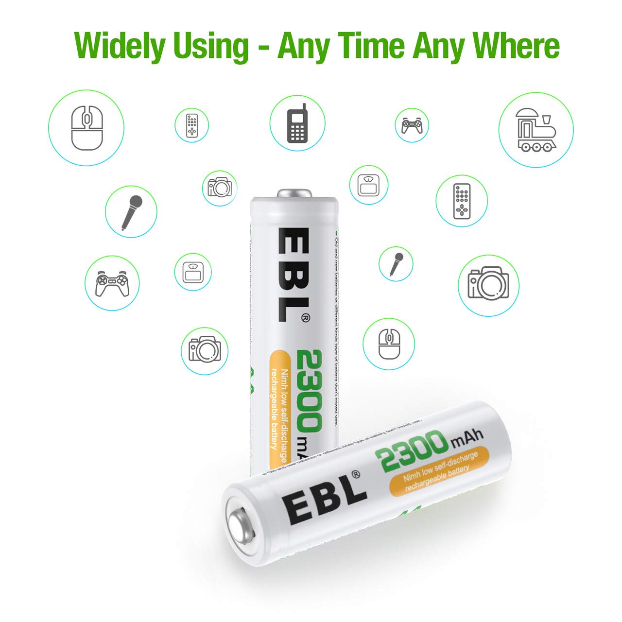 EBL Rechargeable AA Batteries 2300mAh NiMH, Pack of 12 U80487