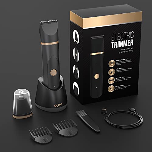 OLOV Electric Groin Hair Trimmer for Men with Replaceable Ceramic Blades, USB Rechargeable, Waterproof K8596