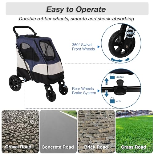Folding Pet Stroller for Medium Large Dogs with Storage Bag G25204
