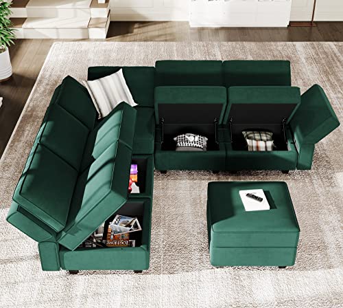 Belffin Modular Velvet Sectional Sofa with Chaise Lounge and Storage, Grey T418154
