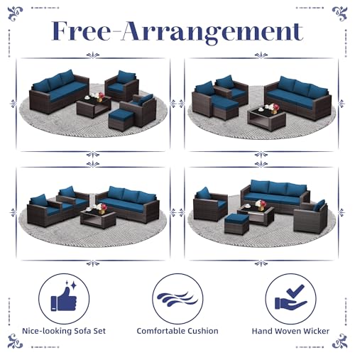 KIGOTY Patio Furniture Set 7 Pieces Outdoor Sectional Sofa with Cushions and Glass Coffee Table B60021