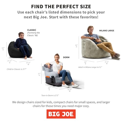 Big Joe Dorm Bean Bag Chair with Drink Holder, Black Smartmax, 3 ft Q1693
