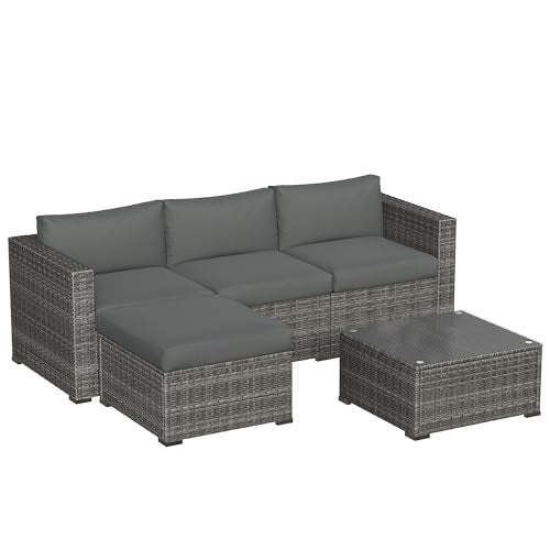 Outdoor Patio Furniture Set with Glass Tea Table, PE Rattan Wicker, Grey V687
