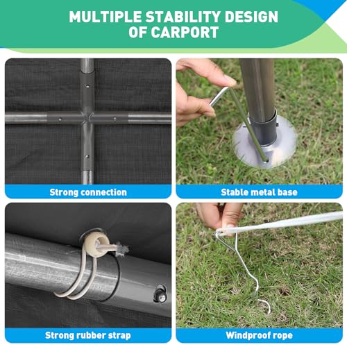 10x20FT Heavy Duty Carport Car Canopy Portable Garage Gray R1808