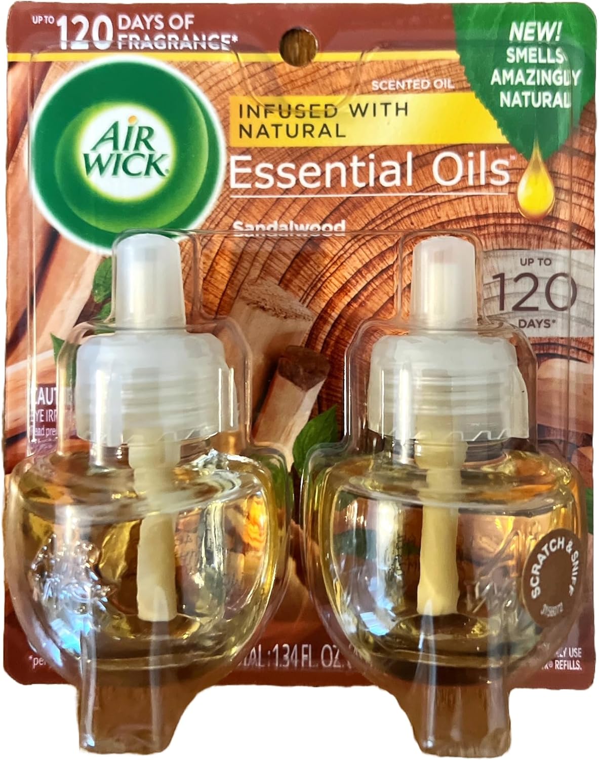 Air Wick Plug in Scented Oil Refill, 2 ct, Sandalwood, Air Freshener, Essential Oils, Fall Scent, Fall décor