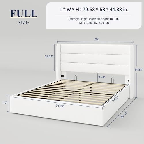 Allewie Full Size Lift Up Storage Bed with Wingback Headboard, Light Beige C85153