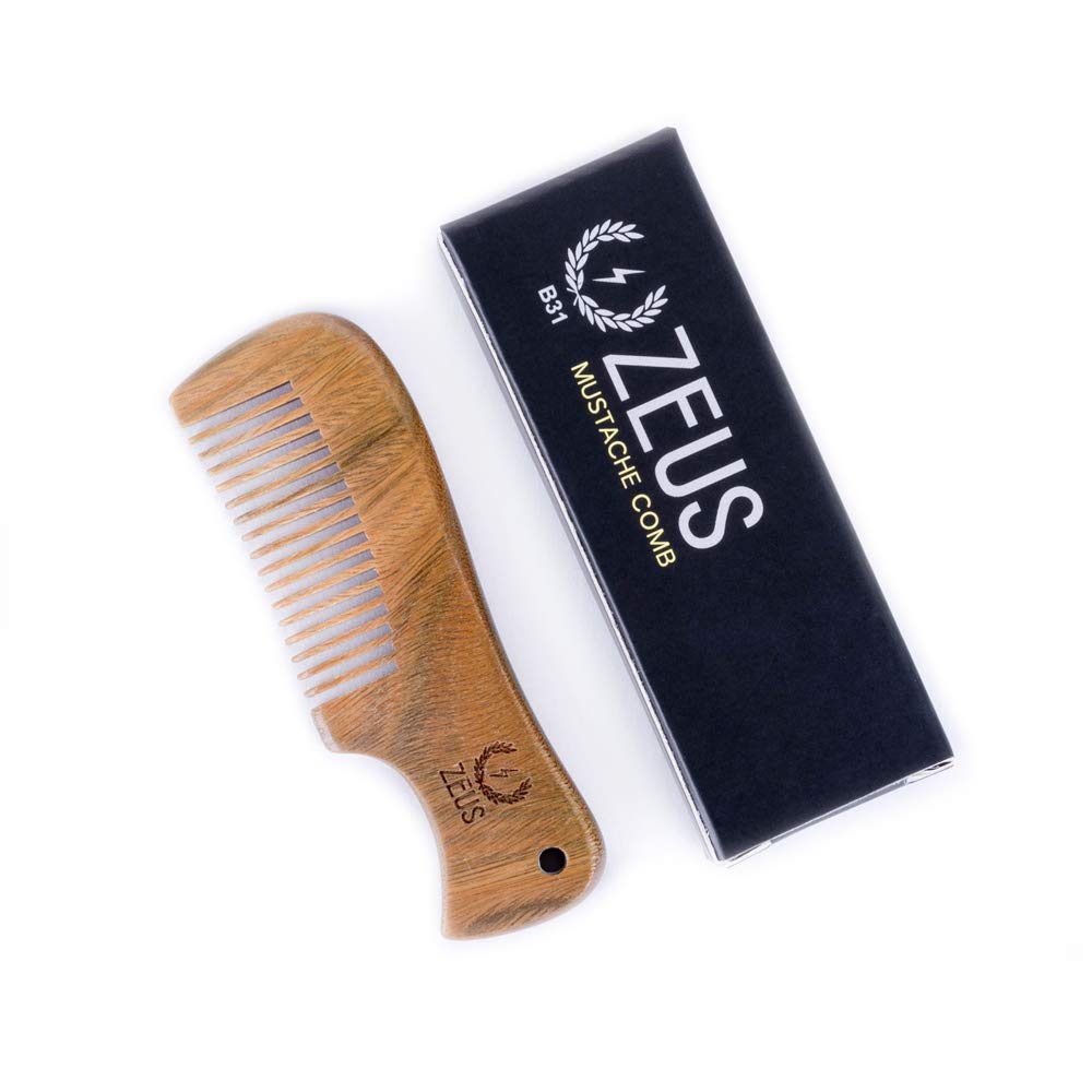 ZEUS Sandalwood Mustache Comb, Handmade Pocket Size Wooden Grooming Comb C81047