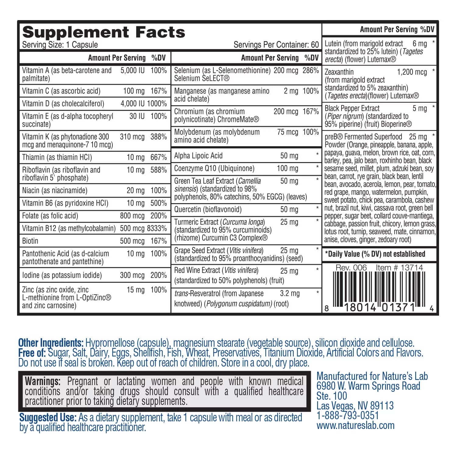 Nature's Lab One Daily Multivitamin - 60 Capsules M99332