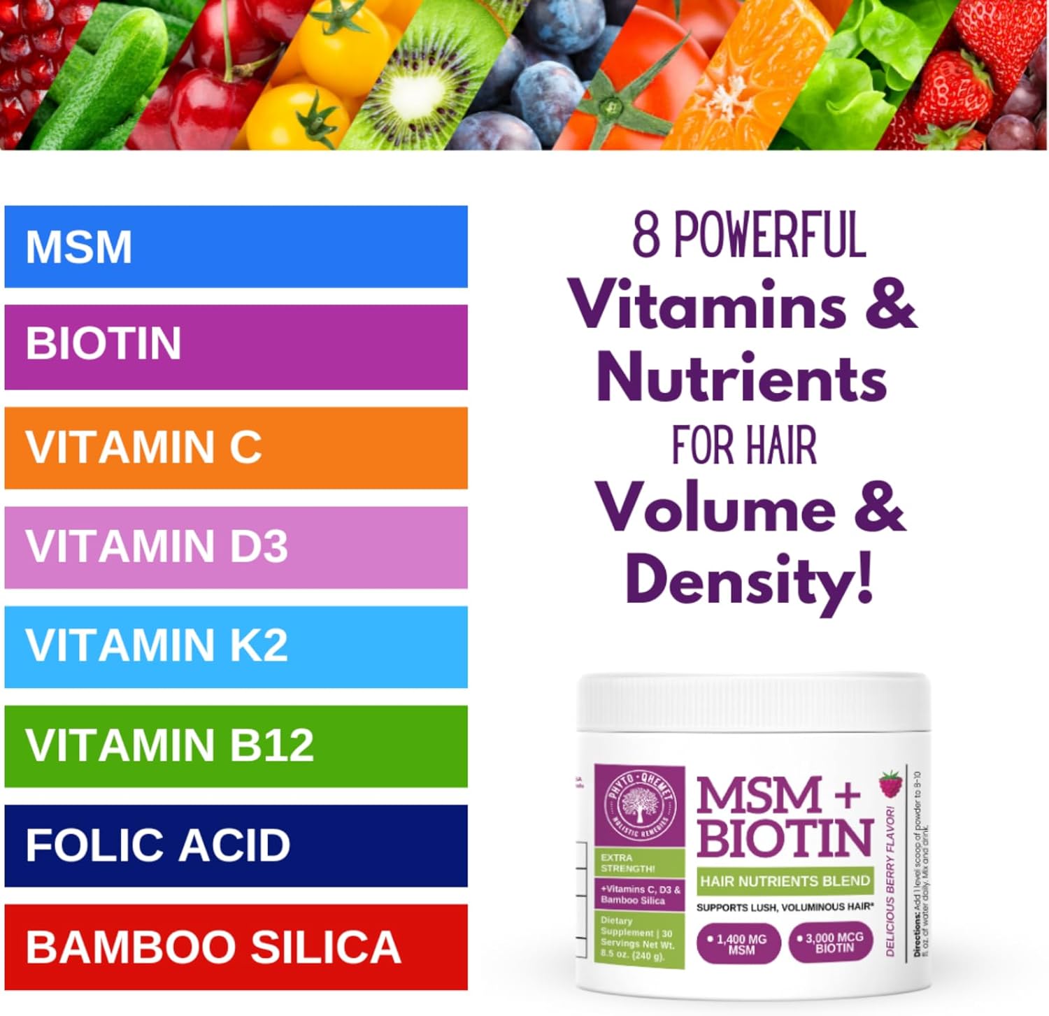 Qhemet Biologics MSM + Biotin Hair Nutrient Blend Powder, 8.5 oz D125