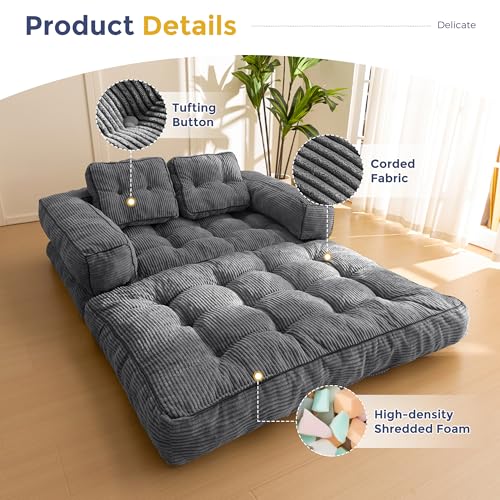 MAXYOYO Folding Sofa Bed L-Shaped Convertible Sleeper Couch with Pillow, Dark Grey X9070