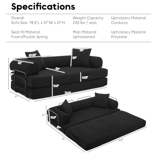 Corduroy Convertible Sleeper Sofa Bed with Pillow, Beige S401207