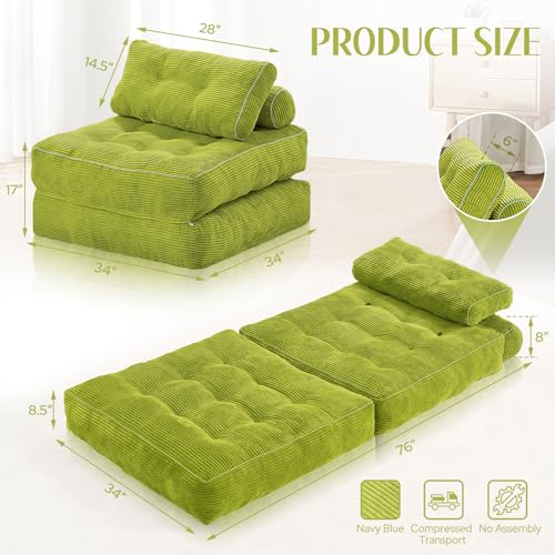 HABUTWAY Folding Sofa Bed Convertible Sleeper Chair with Dual-Pillow, Black D26880