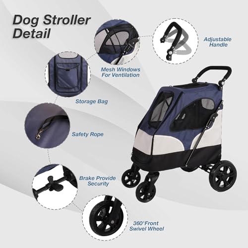 Folding Pet Stroller for Medium Large Dogs with Storage Bag G25204