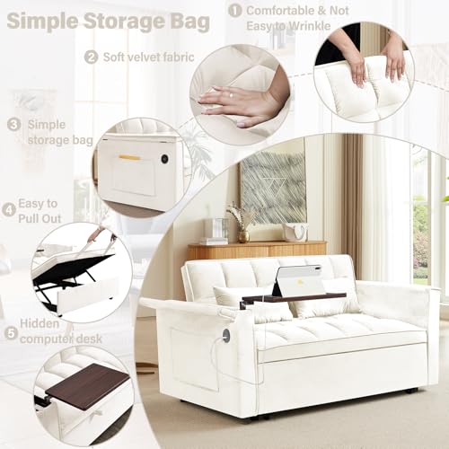 WIIS' IDEA Convertible Sofa Bed 3-in-1 Velvet Sleeper with Adjustable Backrest, Gray L188547