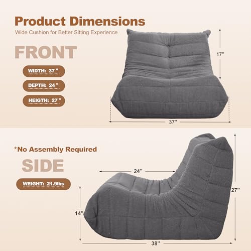 Bean Bag Chair Big Sofa for Adults with Memory Foam, Black Plush A2357