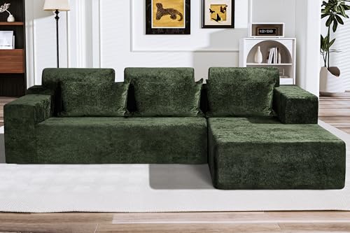 HABUTWAY 105" L-Shape Modular Sectional Sofa, Grey Velvet G848557
