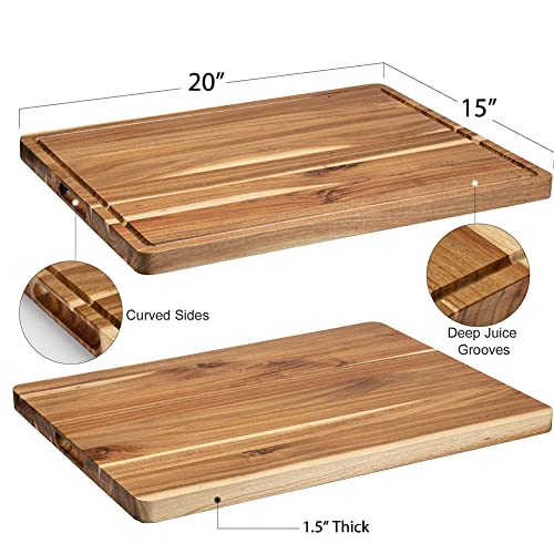 Acacia Wood Cutting Board with Handle and Juice Groove, 24x18 Inch C73804