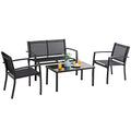 Vongrasig 4 Piece Patio Conversation Set with Glass Coffee Table, Black E428