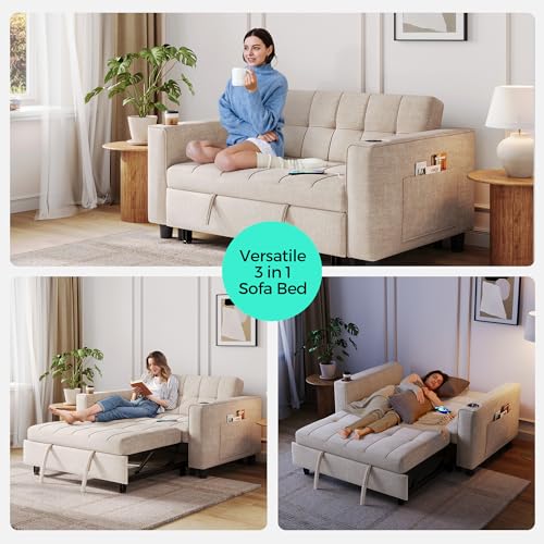 LINSY 3-in-1 Convertible Sofa Bed with Charging Station, Green E504001