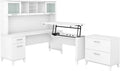Bush Furniture Somerset 72W 3 Position Sit to Stand L Shaped Desk with Hutch and File Cabinet in White