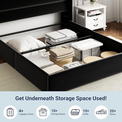 Allewie Full Size Lift Up Storage Bed with Wingback Headboard, Light Beige C85153