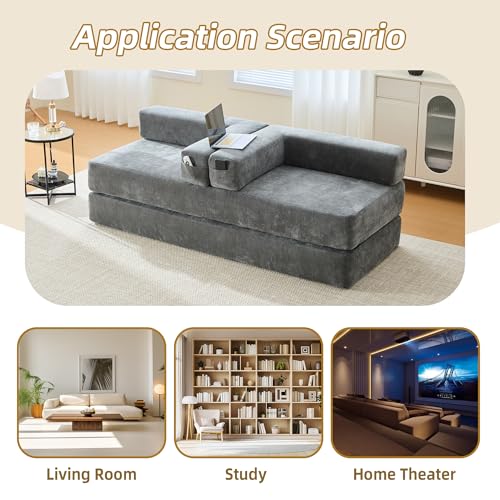 Corduroy Convertible Sleeper Sofa Bed with Pillow, Beige S401207