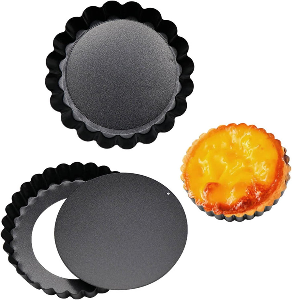 6 pcs 3" Mini Tart Pans Removable Bottom, Carbon Steel Baking Tool T30750