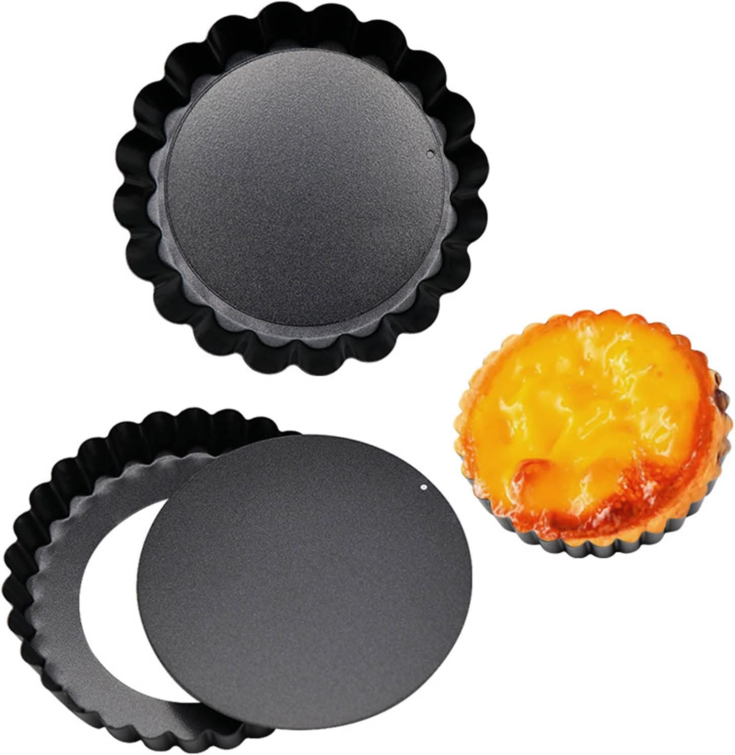 6 pcs 3" Mini Tart Pans Removable Bottom, Carbon Steel Baking Tool T30750