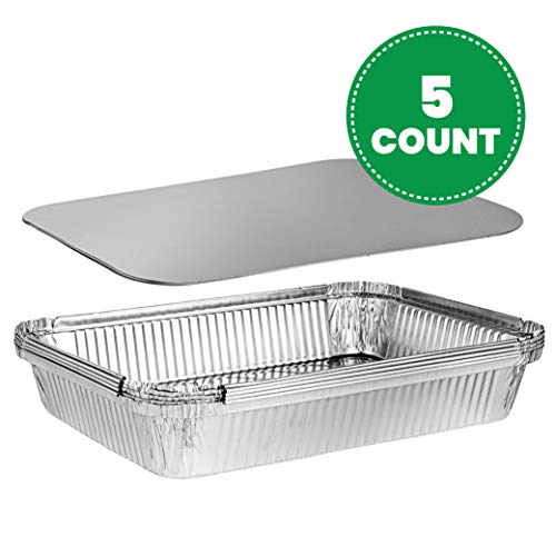 PLASTICPRO Disposable Aluminum Oblong Baking Pans with Cardboard Lids, 12 x 8 x 2 Inch, Pack of 10 U676