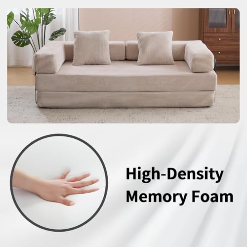 Corduroy Convertible Sleeper Sofa Bed with Pillow, Beige S401207