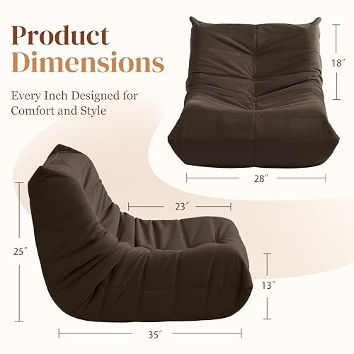 Bean Bag Chair for Adults Suede Microfiber Fireside Floor Chair 3-Seater Beige F151744