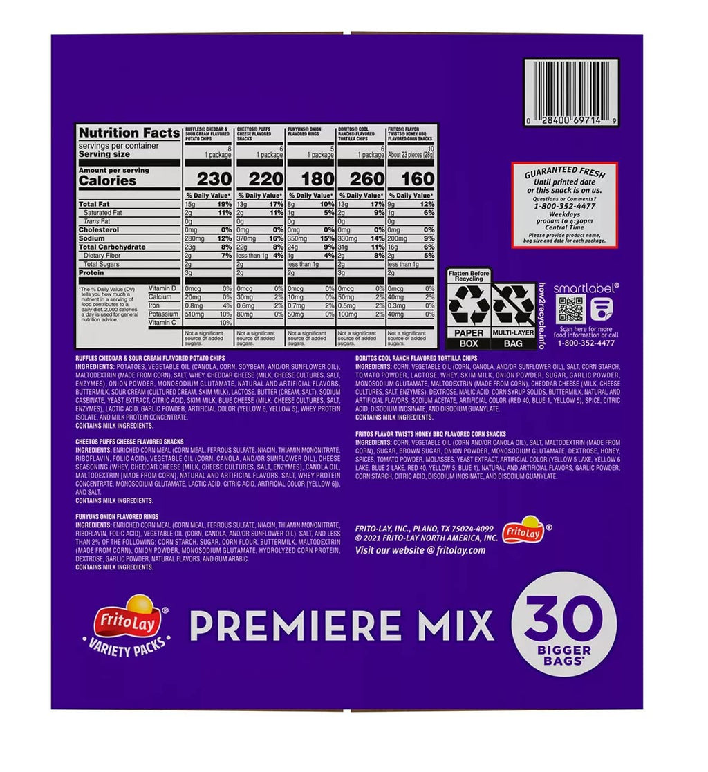 Frito-Lay Premiere Mix Variety Pack Chips, 30 Count C69728