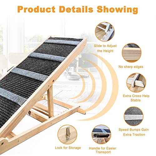 Adjustable Wooden Dog Ramp for Bed, Couch, Car, 200Lbs Capacity W9361