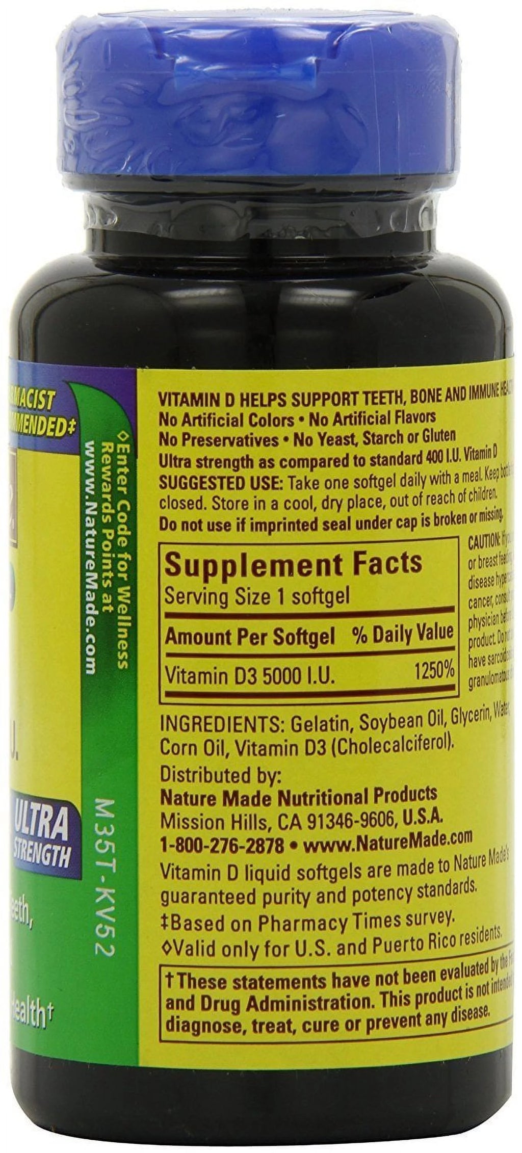 Nature Made Vitamin D3 Supplement, Bone & Teeth Support, 90 Count T665