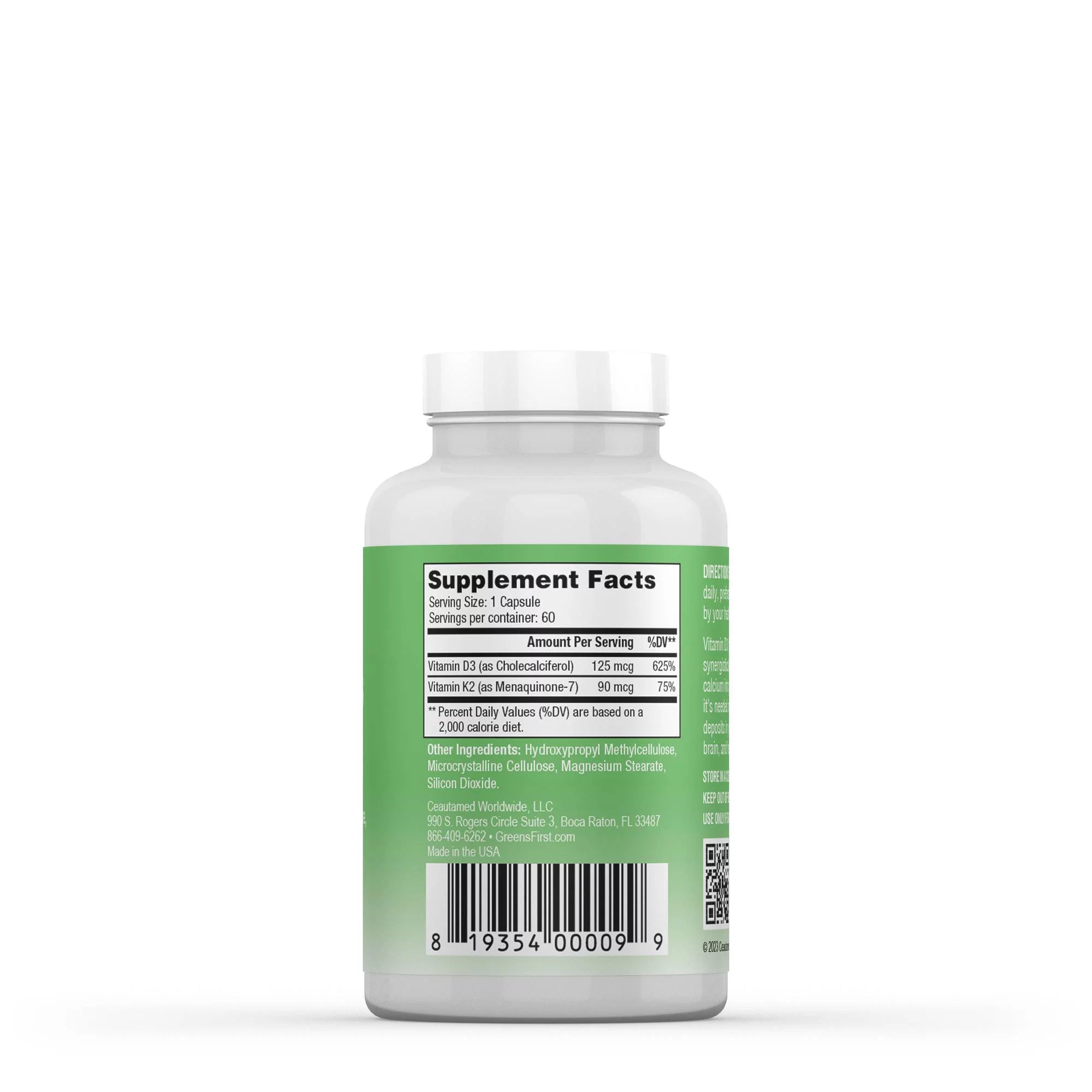 Greens First Vitamins D3+K2, 60 Vegetable Capsules T7752