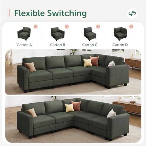 HONBAY Corduroy Modular Sectional Couch with Storage, Dark Gray A586576