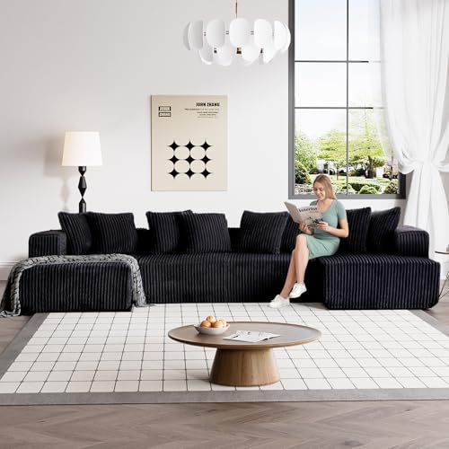 131" Modular Sectional Sofa Cloud Couch, Corduroy Memory Foam Black O10952