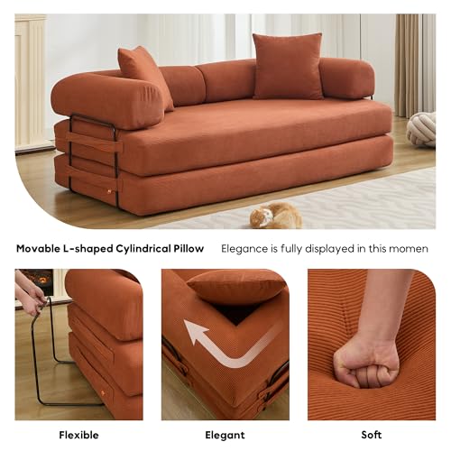 Corduroy Convertible Sleeper Sofa Bed with Pillow, Beige S401207