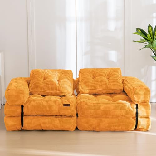 MAXYOYO Folding Sofa Bed L-Shaped Convertible Sleeper Couch with Pillow, Dark Grey X9070