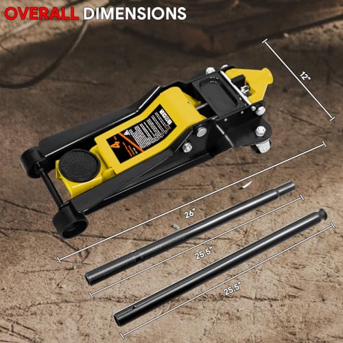 DNA MOTORING Floor Jack 3 Ton Low Profile Heavy Duty Hydraulic Car Jack, Black T11604