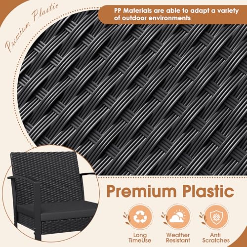 Homall 3 Piece Resin Outdoor Bistro Set with Cushions and Table, Black T139662