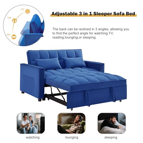 3 in 1 Sleeper Sofa Bed with Side Pocket, Black Convertible Futon Couch W34330