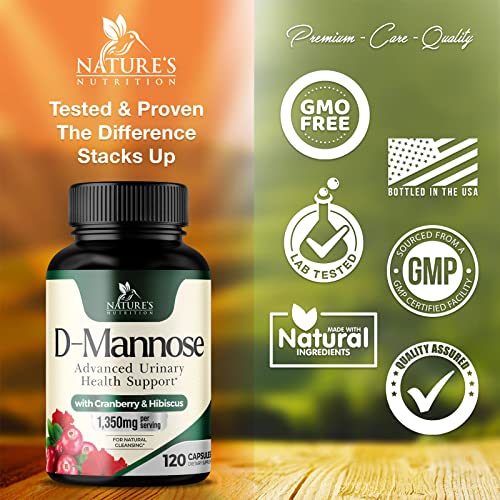D-Mannose & Cranberry Extract 1350mg, Urinary Tract Health Support, Non-GMO, Vegan - 180 Capsules U539