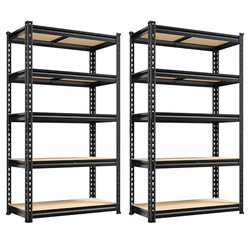 REIBII Set of 2 Storage Shelves 5 Tier Garage Shelving Heavy Duty Metal Shelving 2000LBS Garage Shelves Adjustable Metal Shelf for Kitchen Warehouse Pantry Closet, 27.6" W x 11.8" D x 60" H